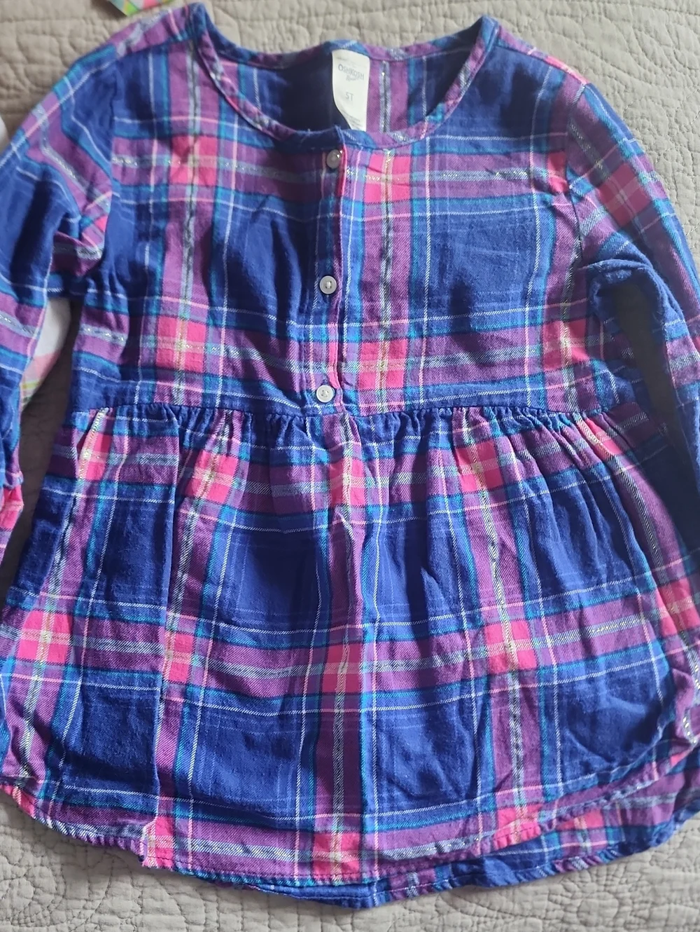 5T Carter's Girls' Plaid Long-Sleeve Flannel Tops - Pink & Blue